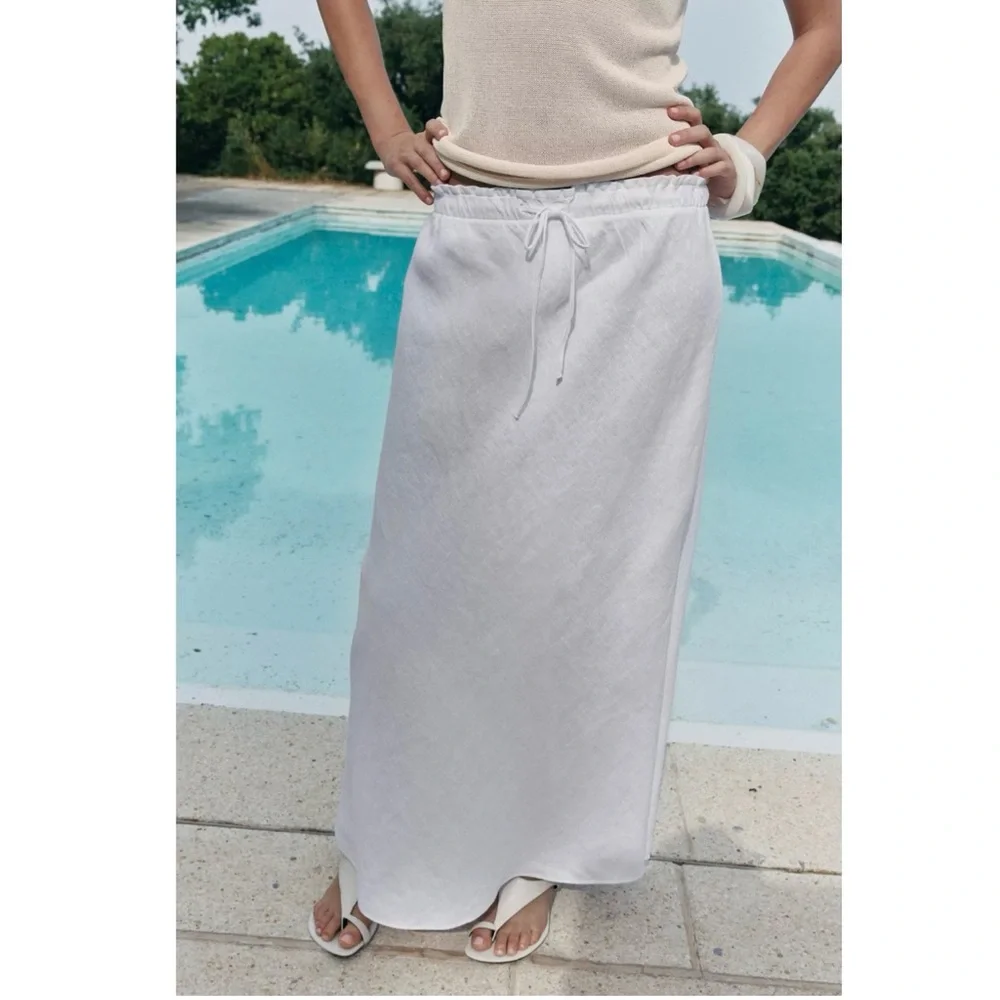 NWT Zara 100% Linen White Maxi Skirt - Picture 3 of 15